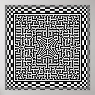 Op-Art Maze and Checkers Poster