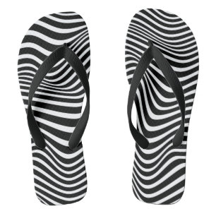 Op art pattern with black and white wavy lines flip flops