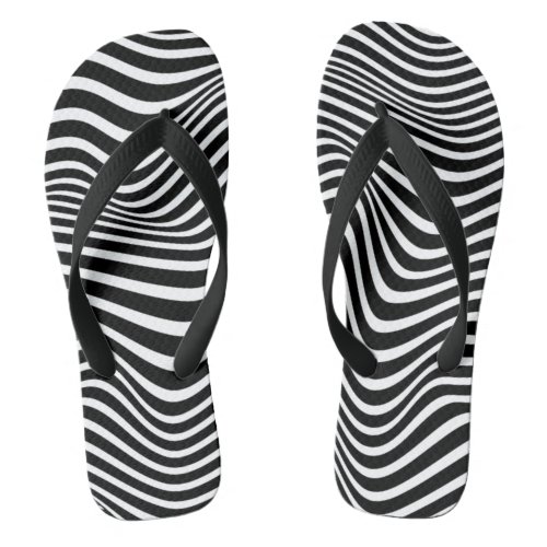 Op art pattern with black and white wavy lines  flip flops