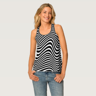 Op art pattern with black and white wavy lines tank top