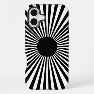 Op Art Sunburst – Black & White Abstract Poster iPhone 16 Plus Case