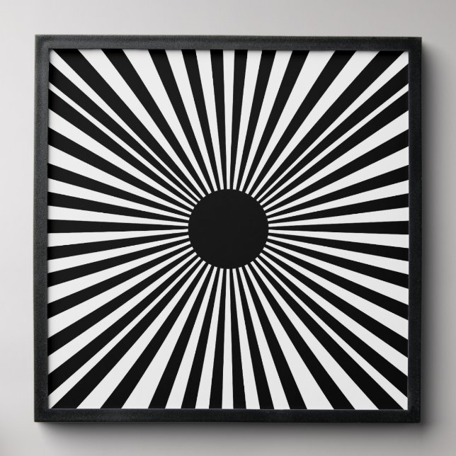 Op Art Sunburst – Black & White Abstract Poster Peel And Stick Photo Tile (Front Set)