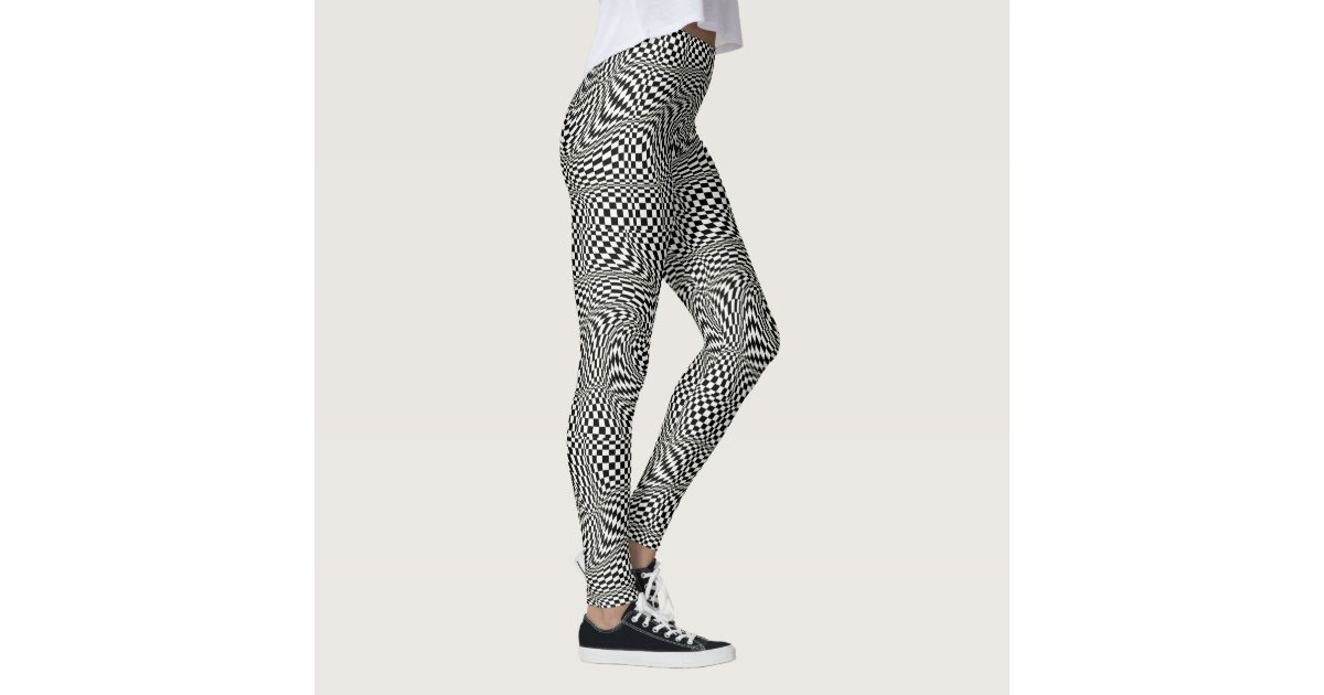 Black and White Optical Illusion Mosaic Pattern Leggings