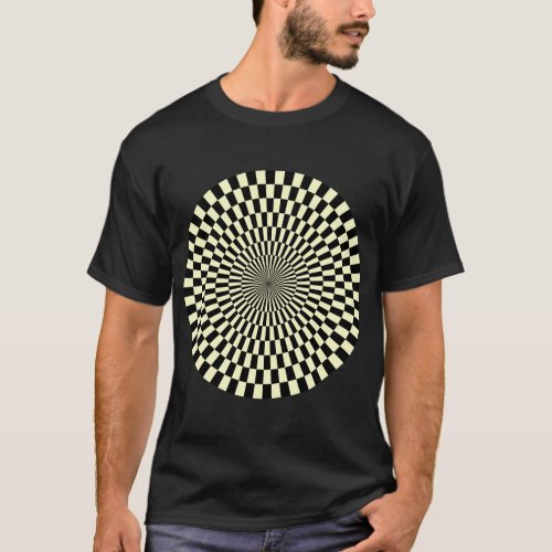 Op Art Wheel _ Cream and Black T_Shirt