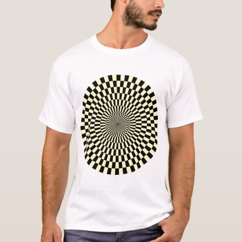 Op Art Wheel _ Cream and Black T_Shirt