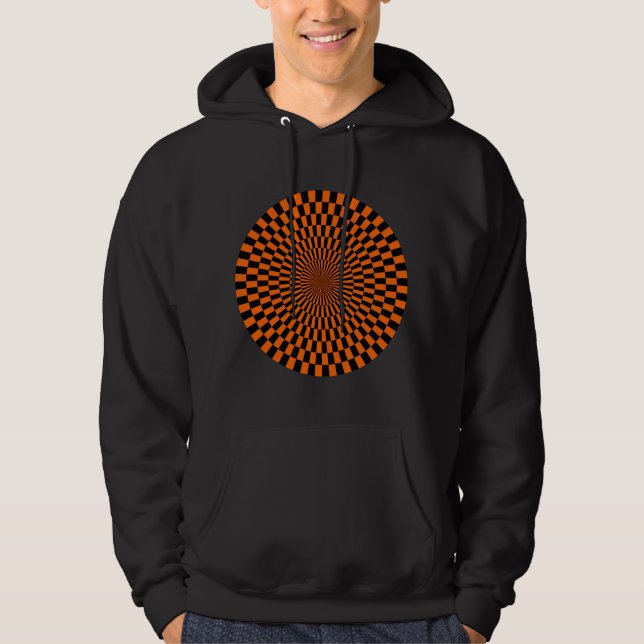 Op Art Wheel - Orange and Black Hoodie (Front)