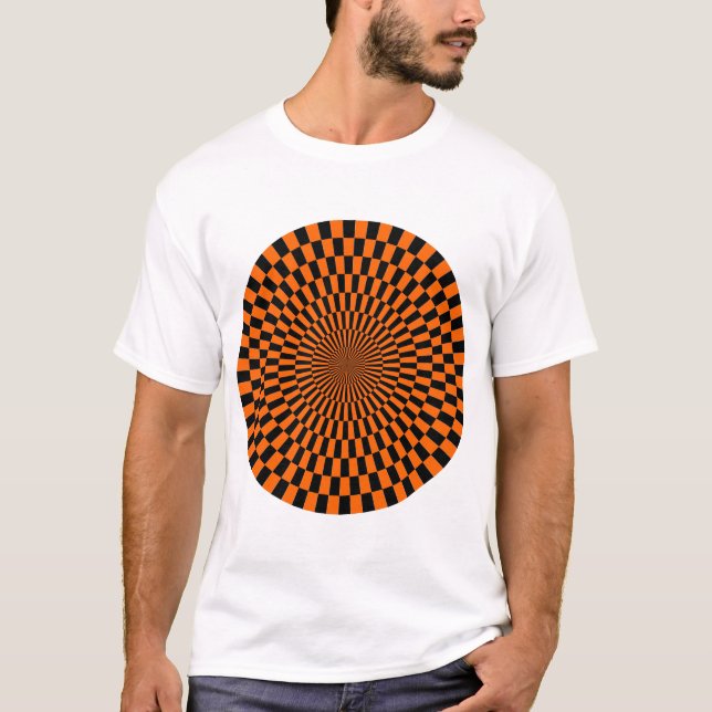 Op Art Wheel - Orange and Black T-Shirt (Front)