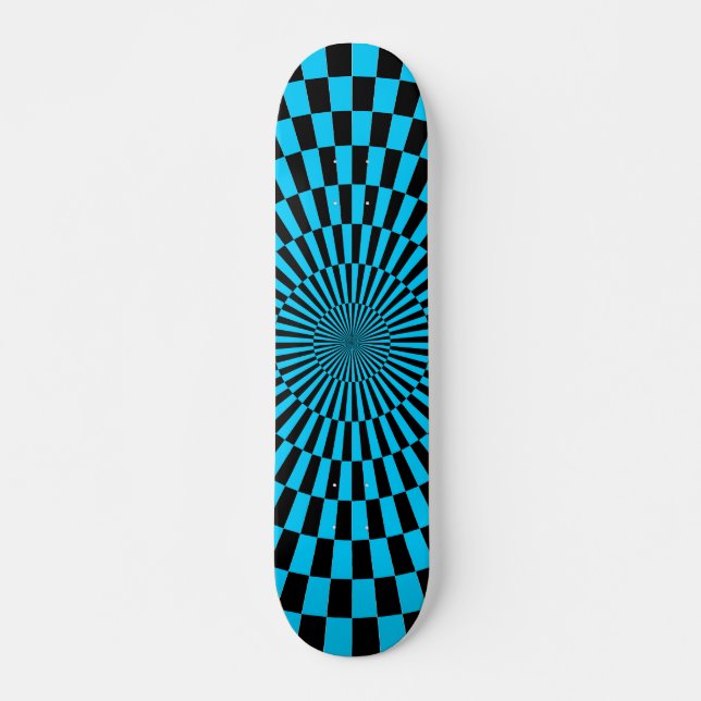 Op Art Wheel - Sky Blue and Black Skateboard Deck (Front)