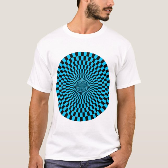 Op Art Wheel - Sky Blue and Black T-Shirt (Front)