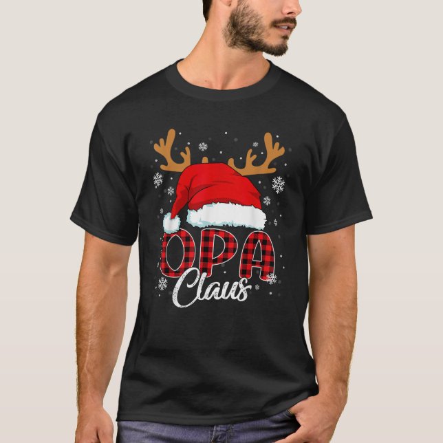 Opa Claus Santa Hat Christmas Red Plaid Matching F T-Shirt (Front)