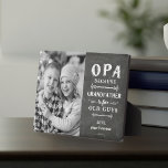 Opa Grandfather Father's Day Kids Photo Plaque<br><div class="desc">Grandfather is for old men, so he's Opa instead! This awesome quote photo plaque is perfect for Father's Day, birthdays, or to celebrate a new grandpa or grandpa to be who loves to golf. Design features the saying "Opa, because grandfather is for old guys" in white lettering on a chalkboard...</div>