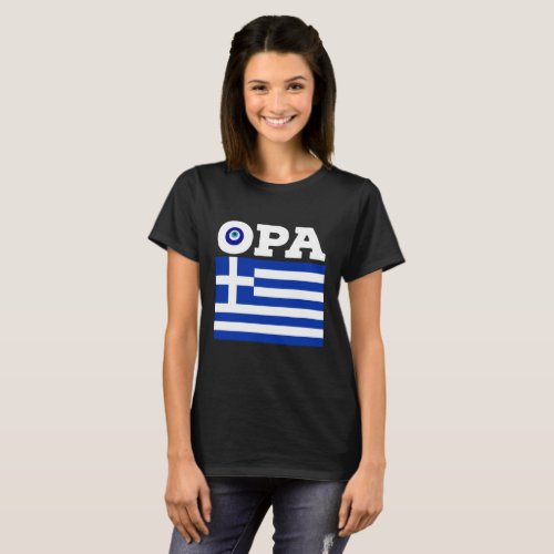 Opa Greek Flag Pride Greece Evil Eye T_Shirt