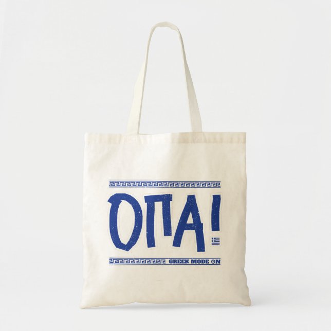 OPA! Greek Mode On: Funny Greece Souvenir Tote Bag (Front)