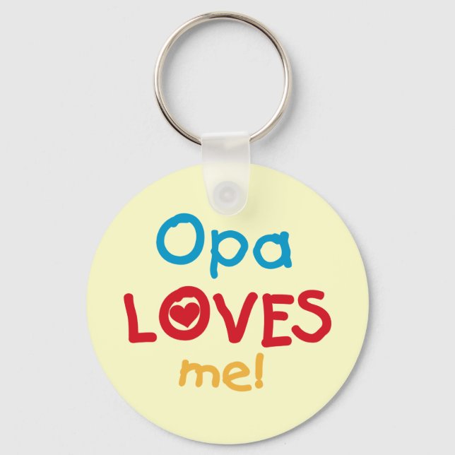 Opa Loves Me T-shirts and Gifts Keychain (Front)