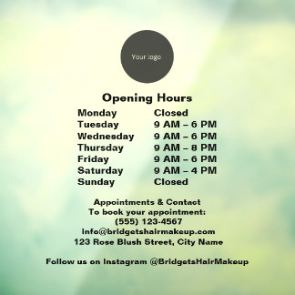 opacity Black Modern business Opening Hours Window Cling