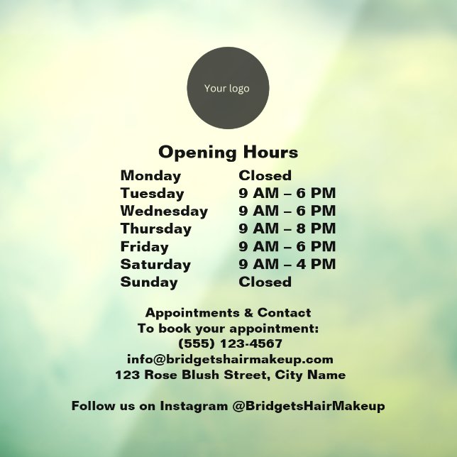 opacity Black Modern business Opening Hours Window Cling (Sheet 3)