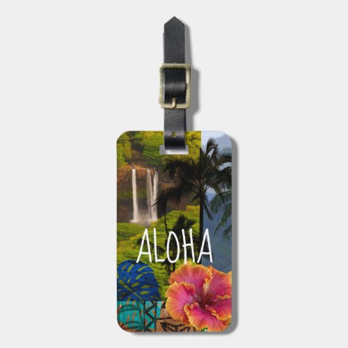 Opaekaa Falls Kauai Hawaiian Collage _ Aloha Luggage Tag