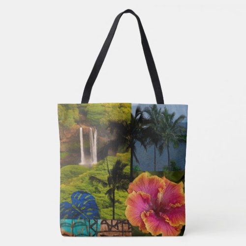Opaekaa Falls Kauai Hawaiian Collage Beach Bag
