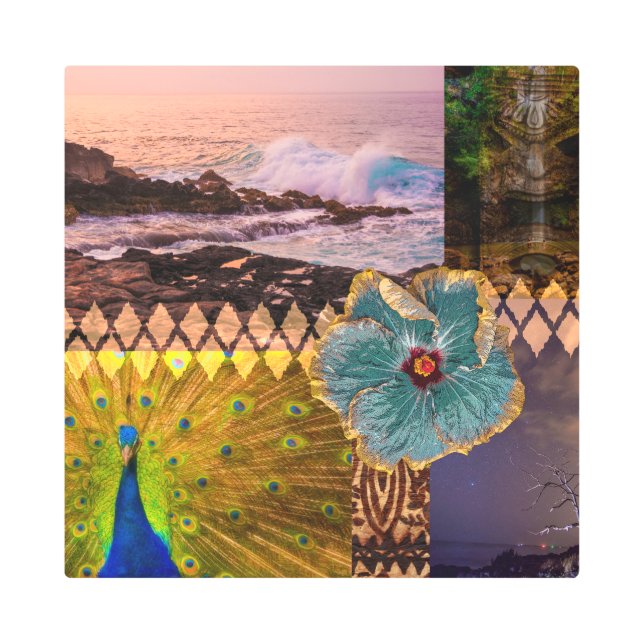 Opaeka'a Falls, Kauai Hawaiian Collage Metal Print (Front)