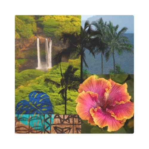 Opaekaa Falls Kauai Hawaiian Collage Metal Print