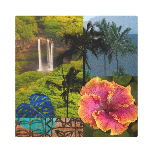 Opaeka'a Falls, Kauai Hawaiian Collage Metal Print (Front)