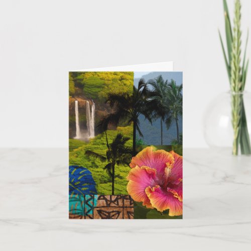 Opaekaa Falls Kauai Hawaiian Collage Note Card