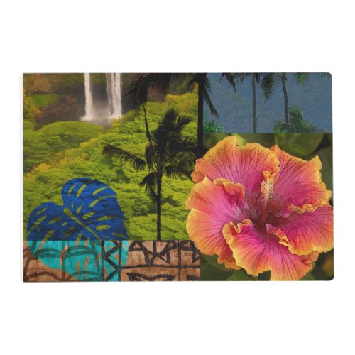 Opaekaa Falls Kauai Hawaiian Collage Reversible Placemat
