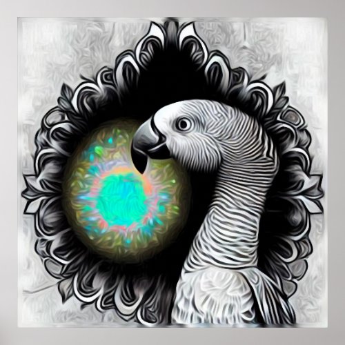 Opal African Grey Parrot Poster