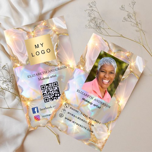 Opal agate stone logo photo Qr code social media Business Card