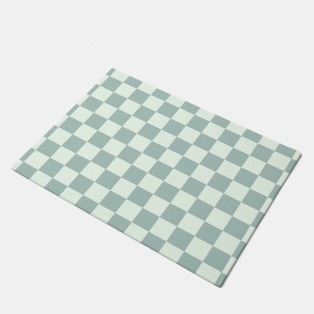 Opal and Honeydew Checkerboard Doormat (Angled)