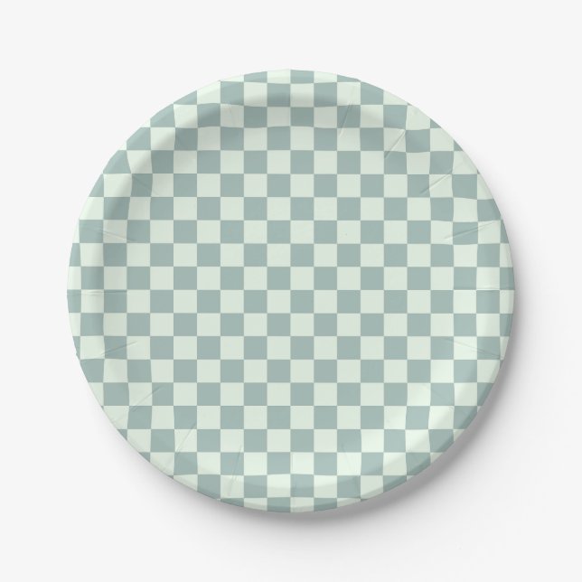 Opal and Honeydew Checkerboard Paper Plates (Front)