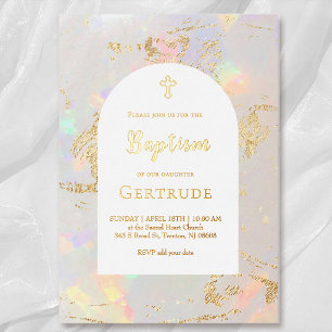 opal background Baptism Foil Invitation