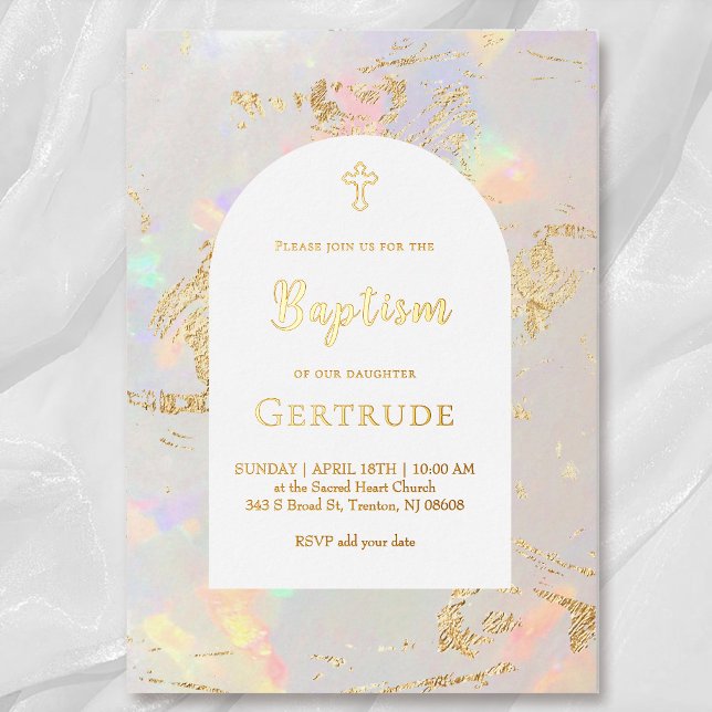 opal background Baptism Foil Invitation (Creator Uploaded)