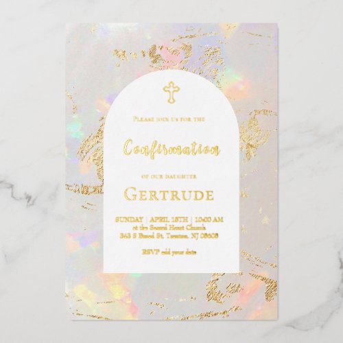 opal background Confirmation Foil Invitation