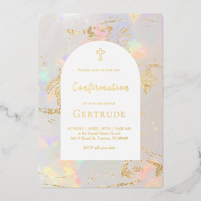 opal background Confirmation Foil Invitation (Front)