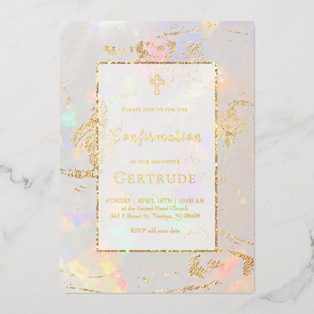 opal background Confirmation Foil Invitation (Front)