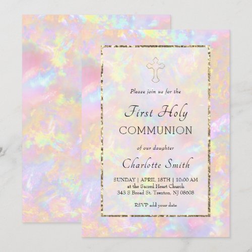 opal background First Communion   Invitation
