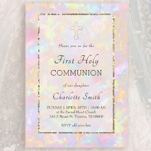 opal background First Communion Invitation