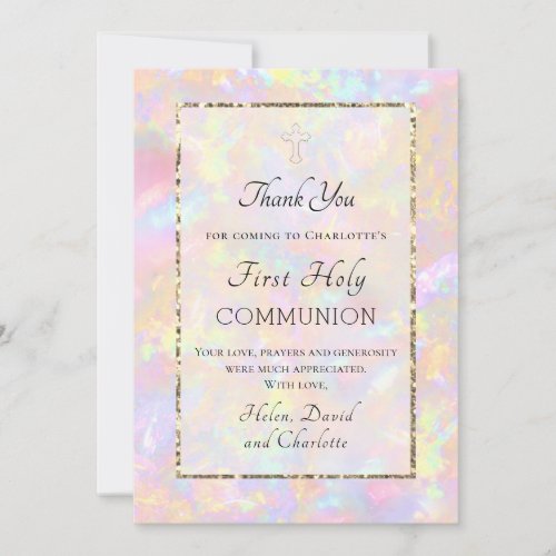 opal background First Communion thank you card