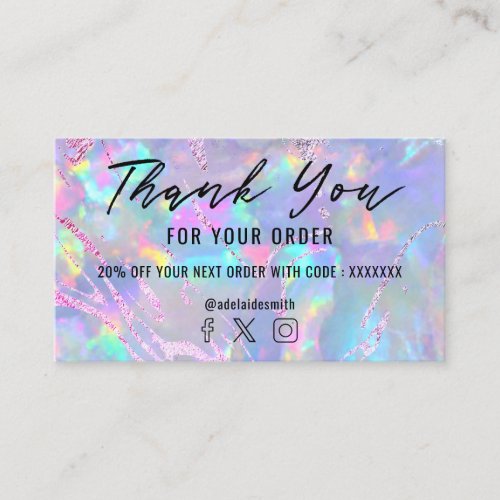 opal background purple foil thank you business card