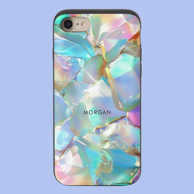 Opal background with black name or initials uncommon iPhone case (Creator Uploaded)