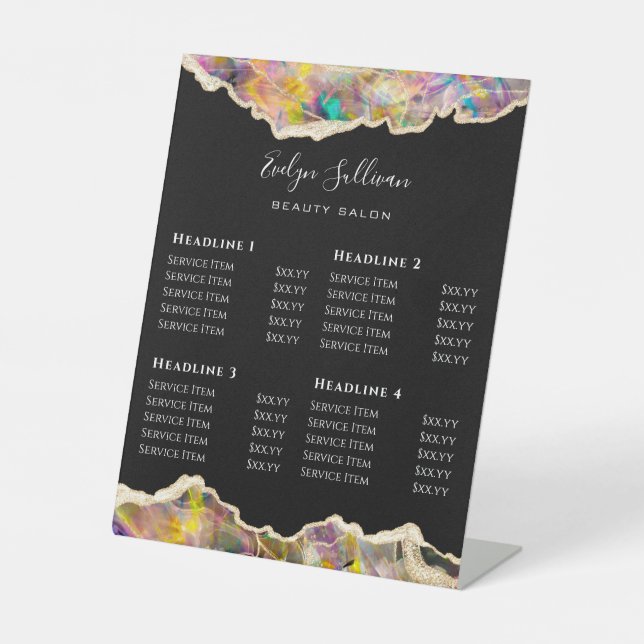 Opal borders Beauty Salon Price List   Pedestal Sign (Front)