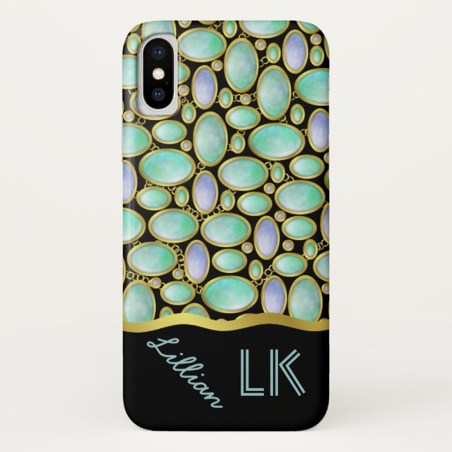 Opal Brooch Chain Monogram Pattern Case-Mate iPhone Case (Back)