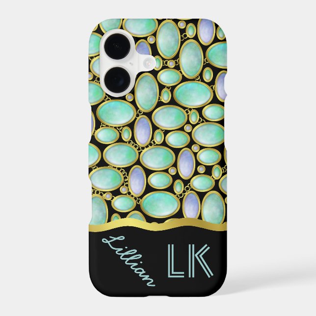 Opal Brooch Chain Monogram Pattern Iphone Case (Back)