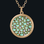 Opal Brooch Gem Gemstone Turquoise Pattern Gold Plated Necklace<br><div class="desc">This necklace has a pretty opal brooch pendant pattern with gold chains. This unique printed design is made to look like opals arranged in a sort of mosaic on a black, customizable background. The oval shapes have an opaque mother-of-pearl feel with swirls of blue, green and white. It's a beautiful,...</div>