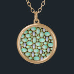 Opal Brooch Gem Gemstone Turquoise Pattern Gold Plated Necklace<br><div class="desc">This necklace has a pretty opal brooch pendant pattern with gold chains. This unique printed design is made to look like opals arranged in a sort of mosaic on a black, customizable background. The oval shapes have an opaque mother-of-pearl feel with swirls of blue, green and white. It's a beautiful,...</div>