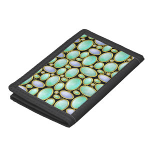 Opal Brooch Gem Gemstone Turquoise Pattern Trifold Wallet