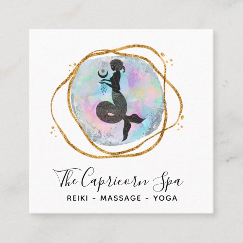  Opal Capricorn Goddess Mermaid Gold Geometric  Square Business Card