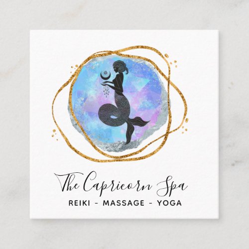  Opal Capricorn Mermaid Gold Geometric Goddess Square Business Card