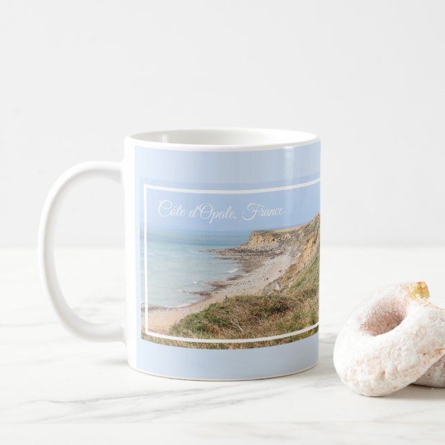 Opal Coast Turquoise Sea and Cliffs Coffee Mug (With Donut)